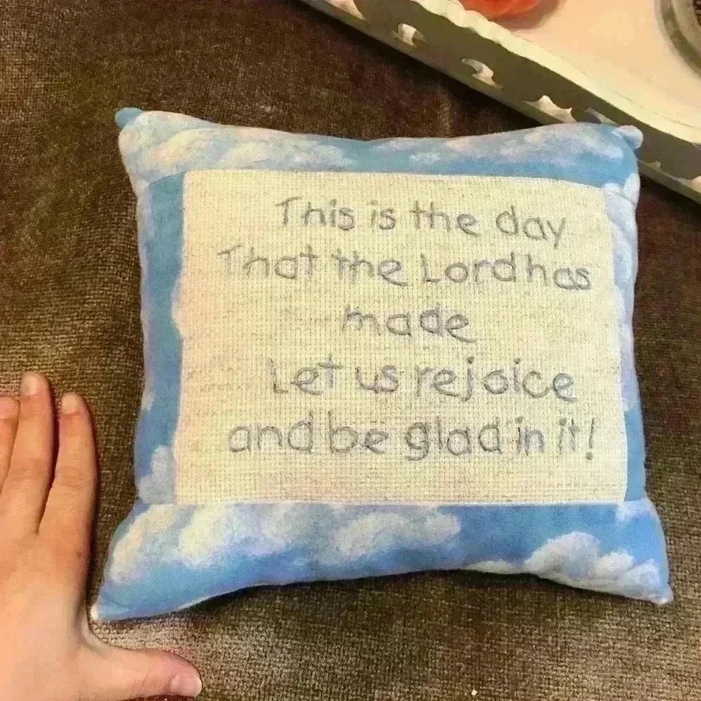 *HOST PICK* Handmade Pillow with religious song stitched on it